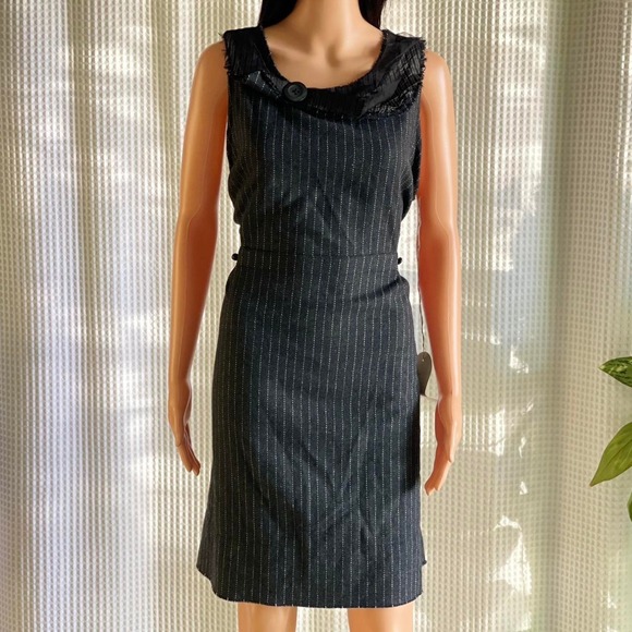 Vintage Y2K NWT Krista Larson Dress Gray Wool Blend Pinstripe Handmade One Size‎ - Picture 2 of 8